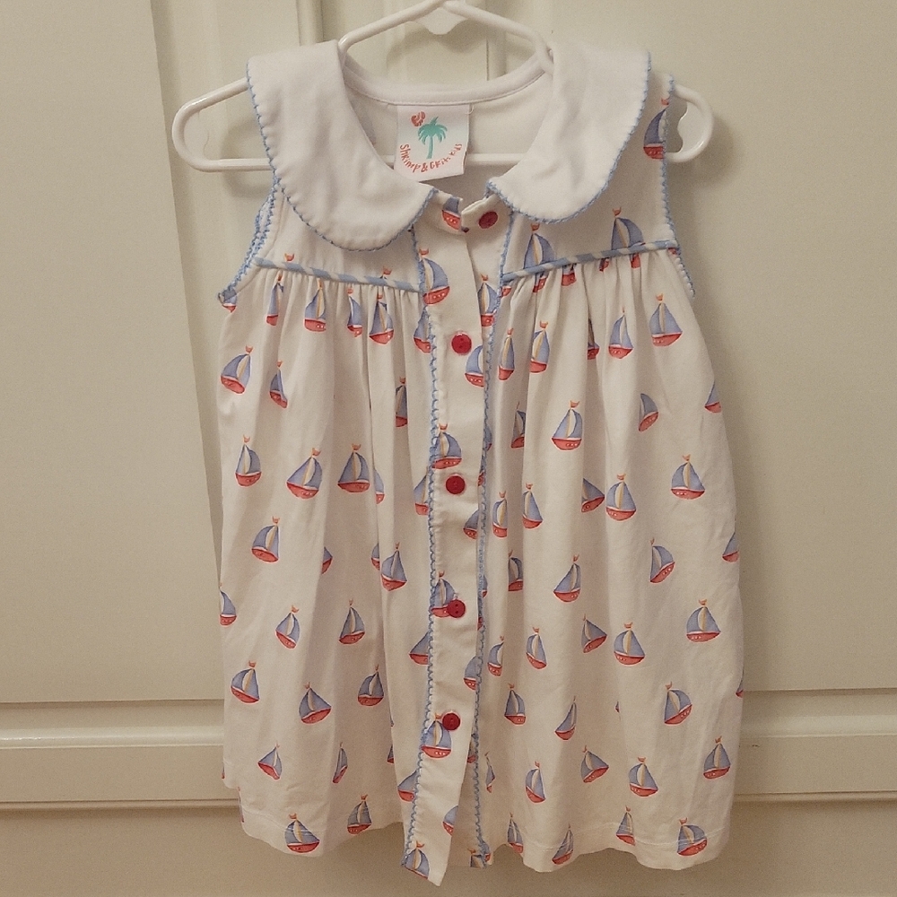 Sailboat Print Kids Blouse - White and Red